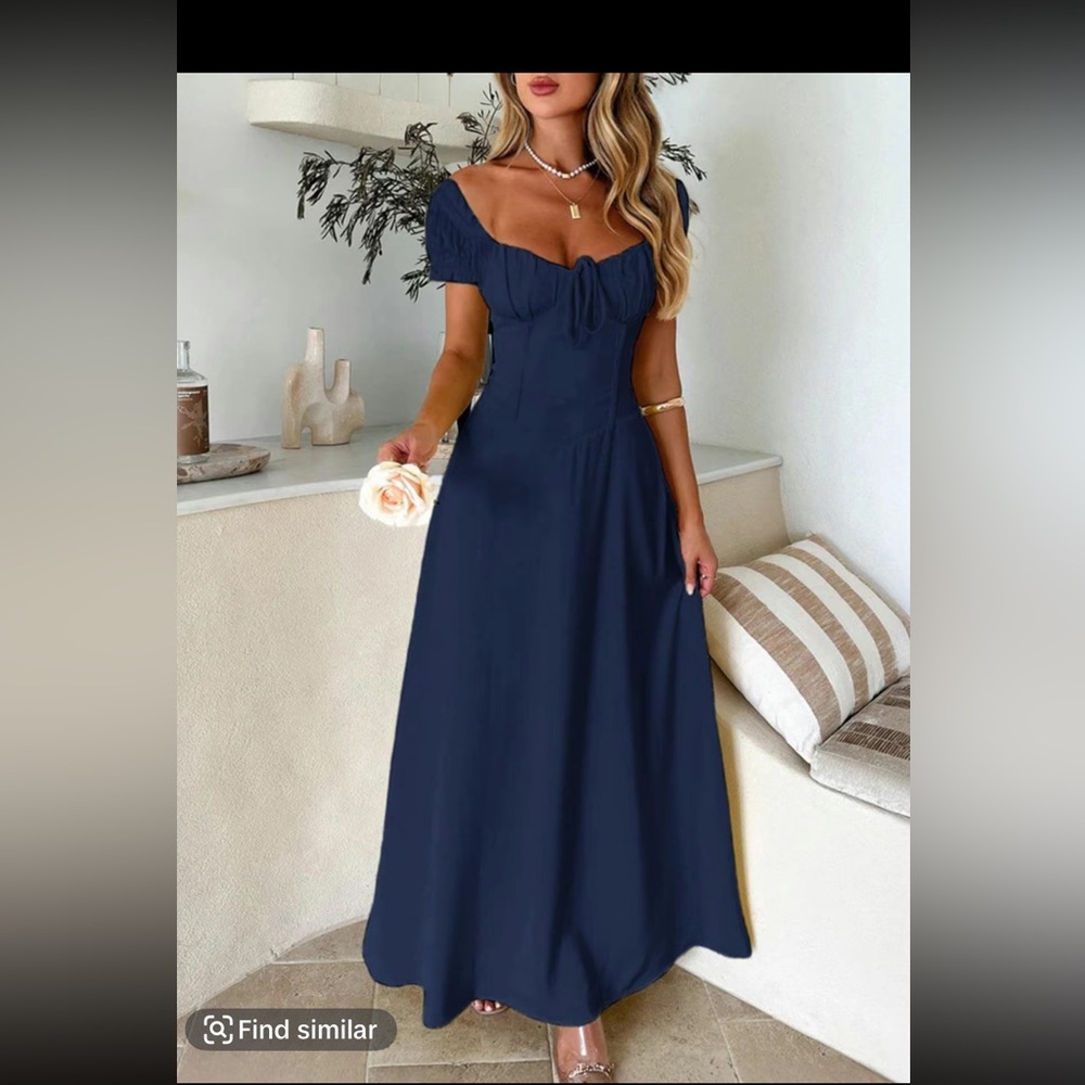 Elegant Navy Blue Off-Shoulder Dress sz Large NEW